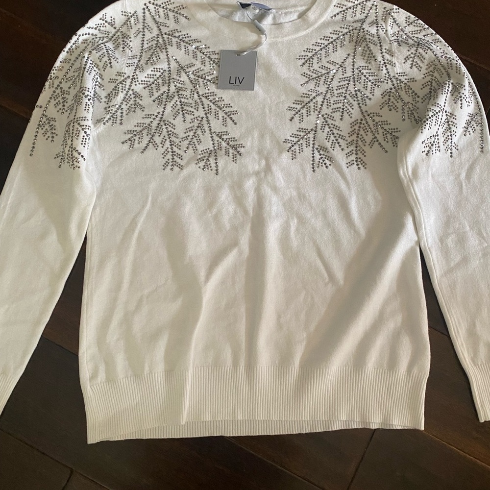 LIV Milano White Sweater with Silver Embellishments